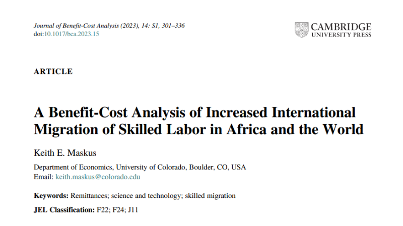 A Benefit-Cost Analysis of Increased International Migration of Skilled Labor in Africa and the World