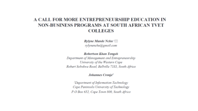 R MORE ENTREPRENEURSHIP EDUCATION IN NON-BUSINESS PROGRAMS AT SOUTH AFRICAN TVET COLLEGES